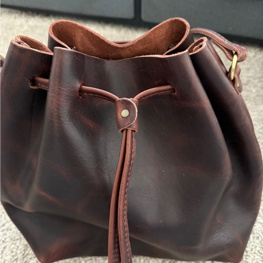 Portland leather Elegant Brown Leather Bucket Bag